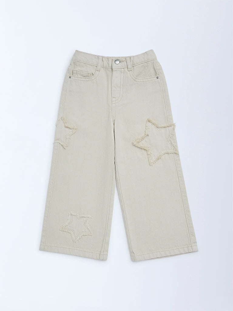 HOP Kids Girls Taupe Star Design Mid-Rise Jeans