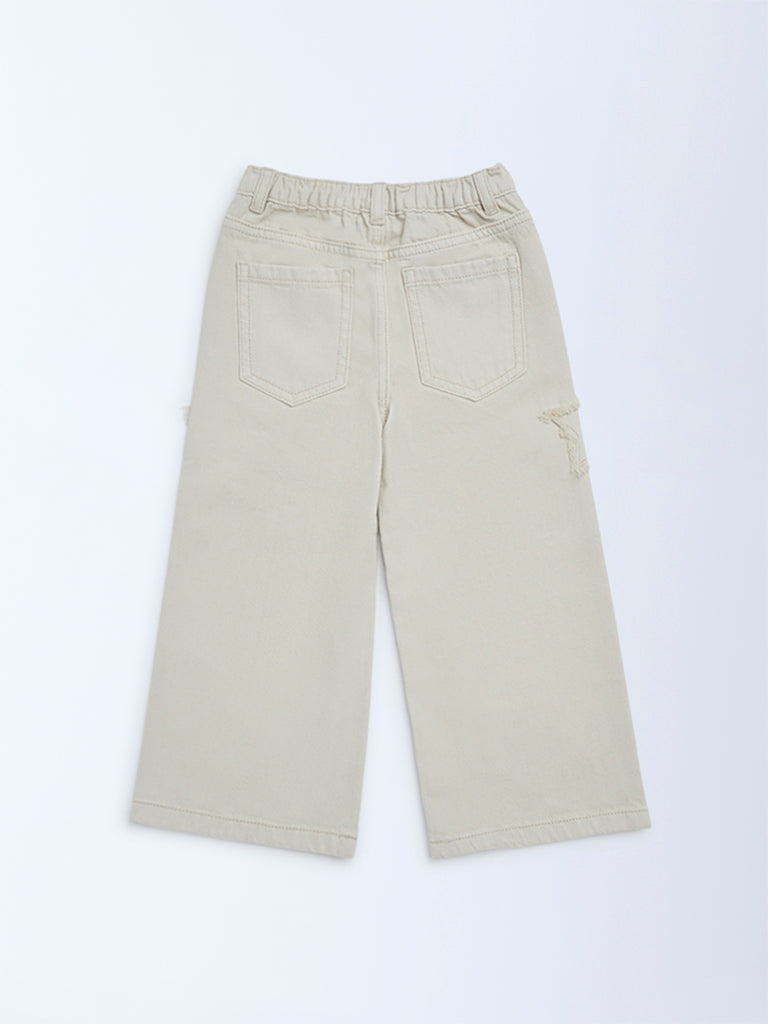 HOP Kids Girls Taupe Star Design Mid-Rise Jeans
