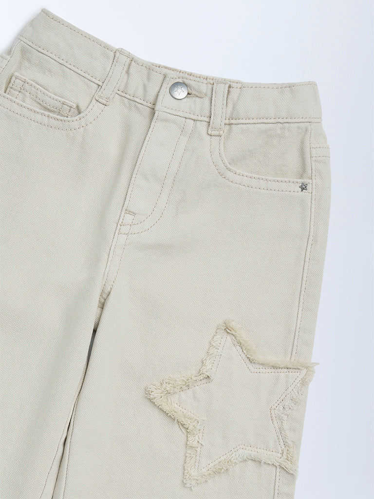 HOP Kids Girls Taupe Star Design Mid-Rise Jeans