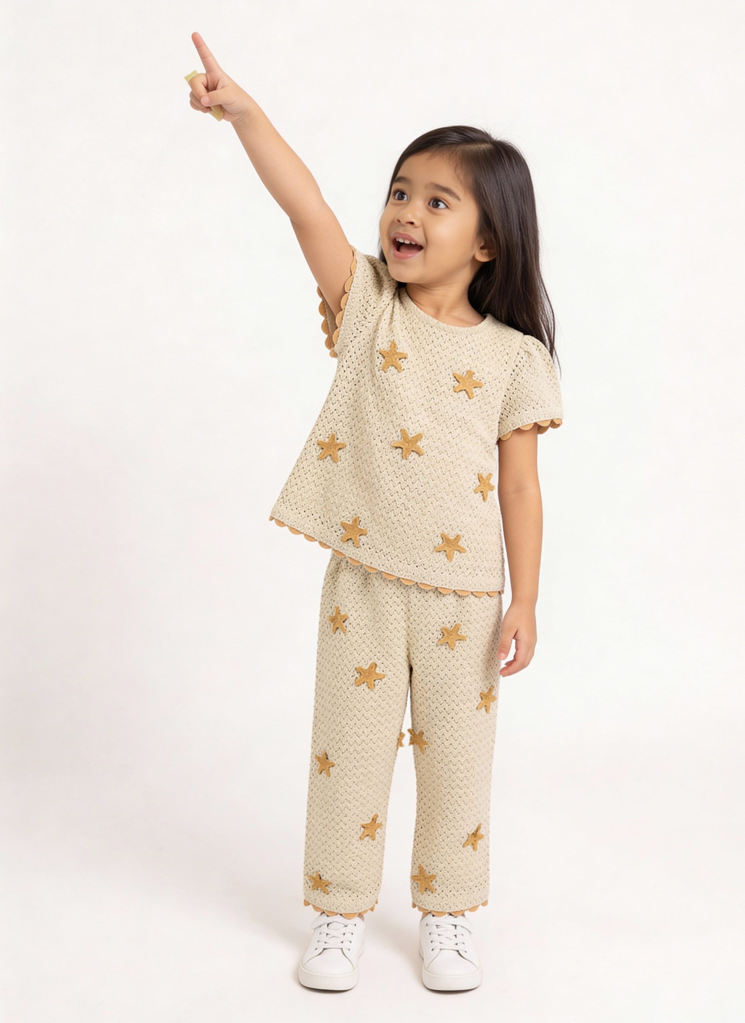 HOP Kids Girls Cream Crochet-Knit Mid-Rise Cotton Pants