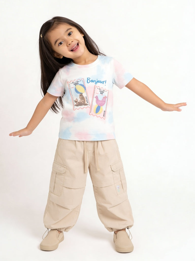 HOP Kids Girls Beige Solid High-Rise Cotton Joggers