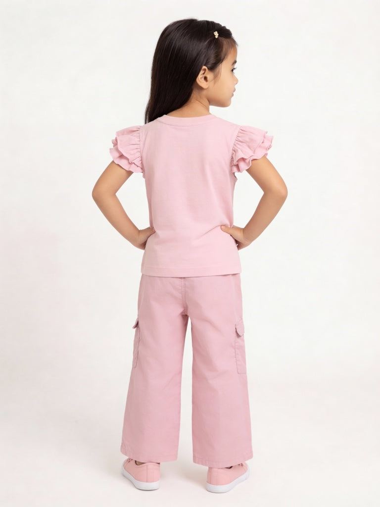 HOP Kids Girls Dusty Pink High-Rise Cotton Cargo Pants
