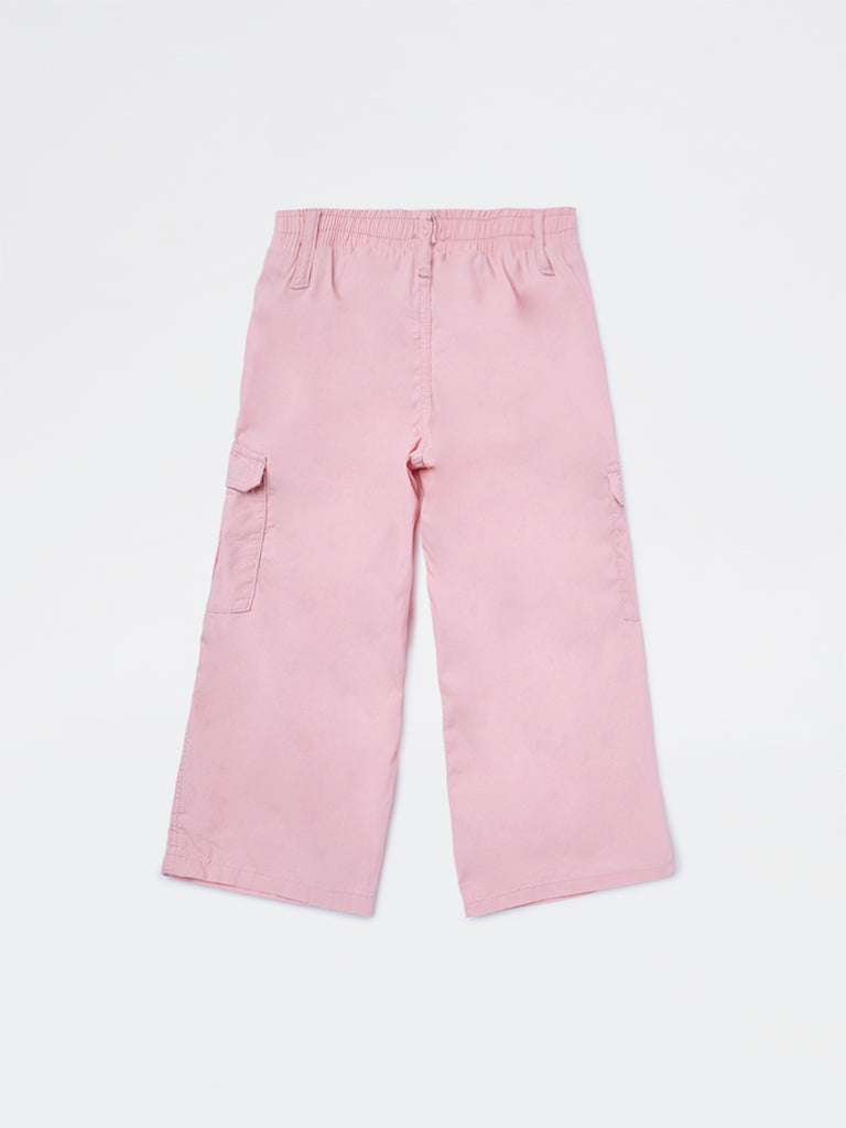 HOP Kids Girls Dusty Pink High-Rise Cotton Cargo Pants