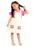 HOP Kids Girls Off-White Embroidered Cotton Pinafore and T-Shirt Set