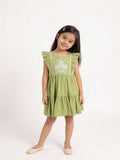 Utsa Kids Girls Mint Green Embroidered Tiered Cotton-Blend Dress - (2-8 yrs)