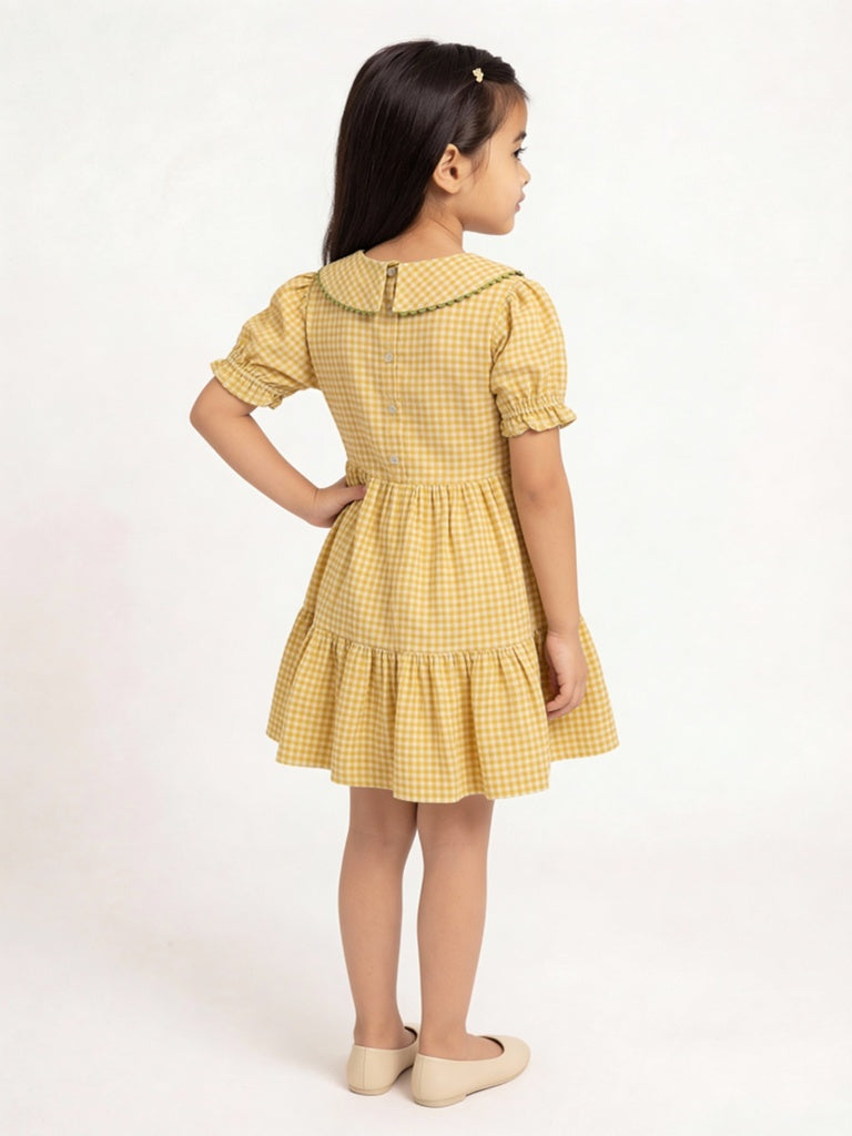 Utsa Kids Girls Yellow Check A-Line Cotton Dress - (2-8 yrs)