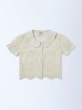 Utsa Kids Girls Off-White Schiffli Embroidered Cotton Top - (2-8 yrs)