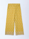 Utsa Kids Girls Yellow Floral Embroidered Cotton Ethnic Pants - (8-14 yrs)