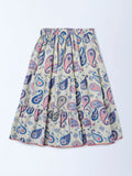 Utsa Kids Girls Off-White Paisley Printed Cotton-Blend Tiered Skirt - (8-14 yrs)