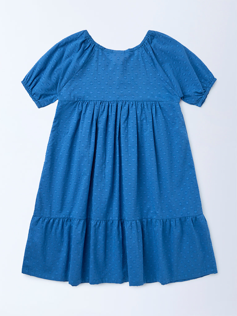 Utsa Kids Girls Indigo Floral Embroidered Tiered Cotton-Blend Dress - (8-14 yrs)