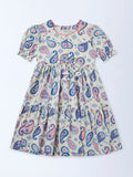 Utsa Kids Girls Off-White Paisley Printed Cotton-Blend Tiered Dress - (8-14 yrs)