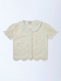 Utsa Kids Girls Off-White Embroidered Cotton Top - (8-14 yrs)