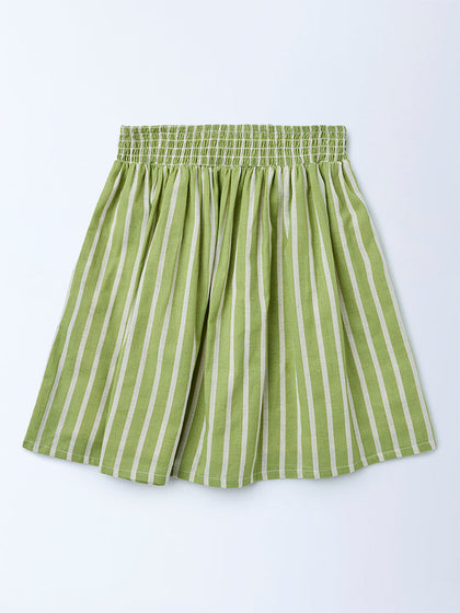 Utsa Kids Girls Green Striped Cotton-Blend Skirt - (8-14 yrs)