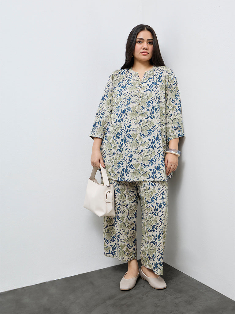 Diza Light Taupe Botanical Printed Pants