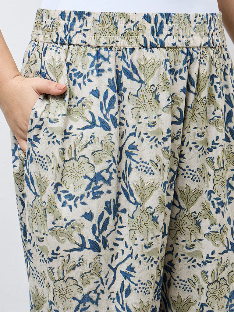 Diza Light Taupe Botanical Printed Pants