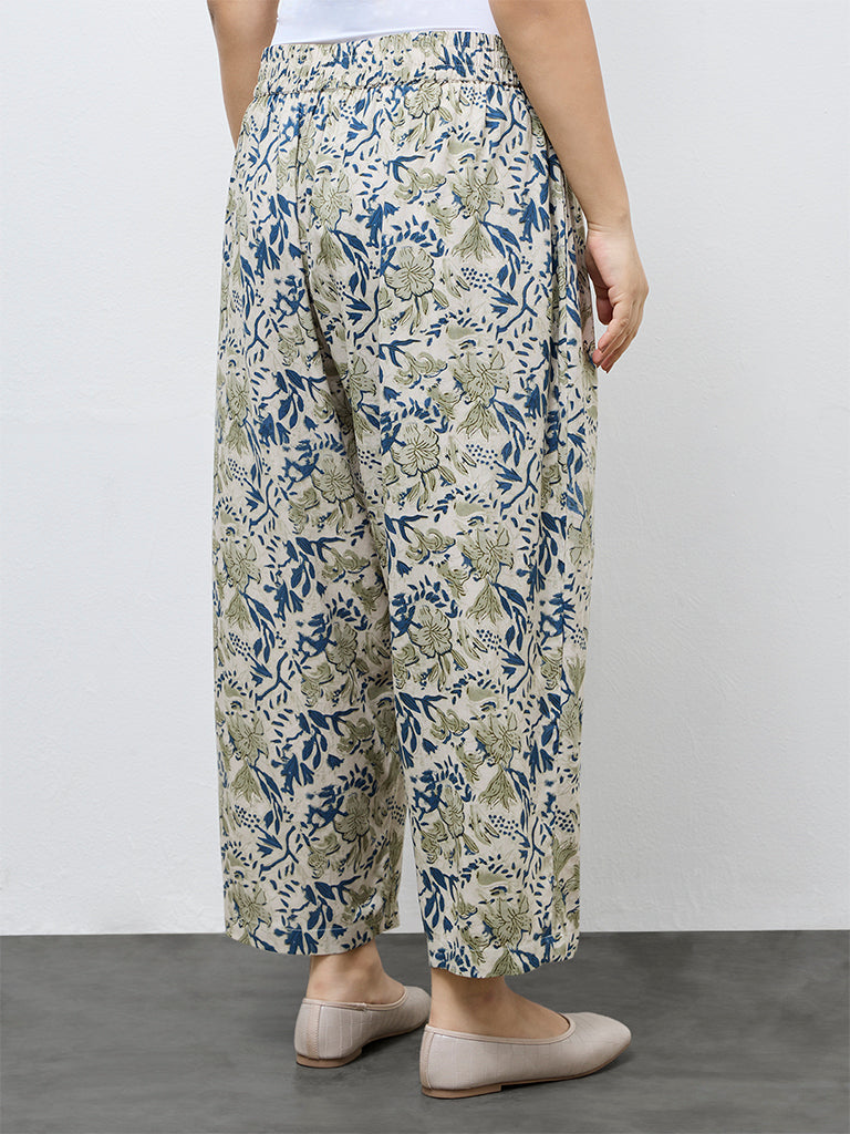 Diza Light Taupe Botanical Printed Pants