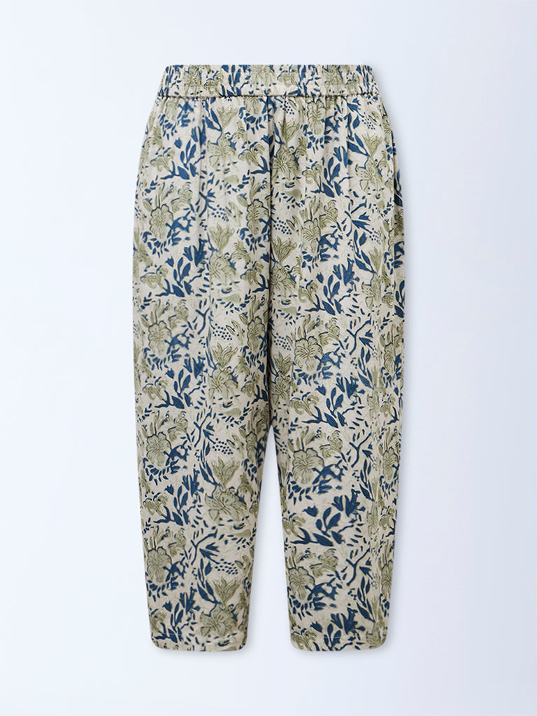 Diza Light Taupe Botanical Printed Pants