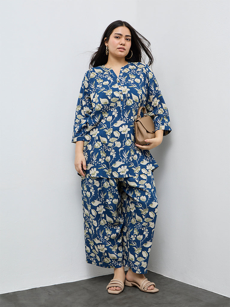 Diza Navy Floral Printed Pants