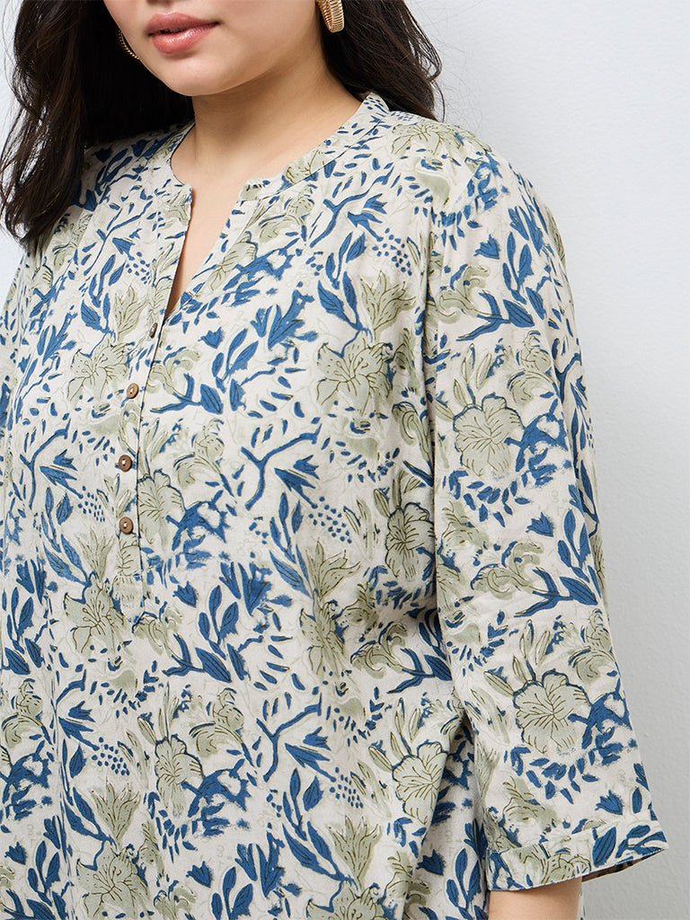 Diza Light Taupe Botanical Printed Tunic