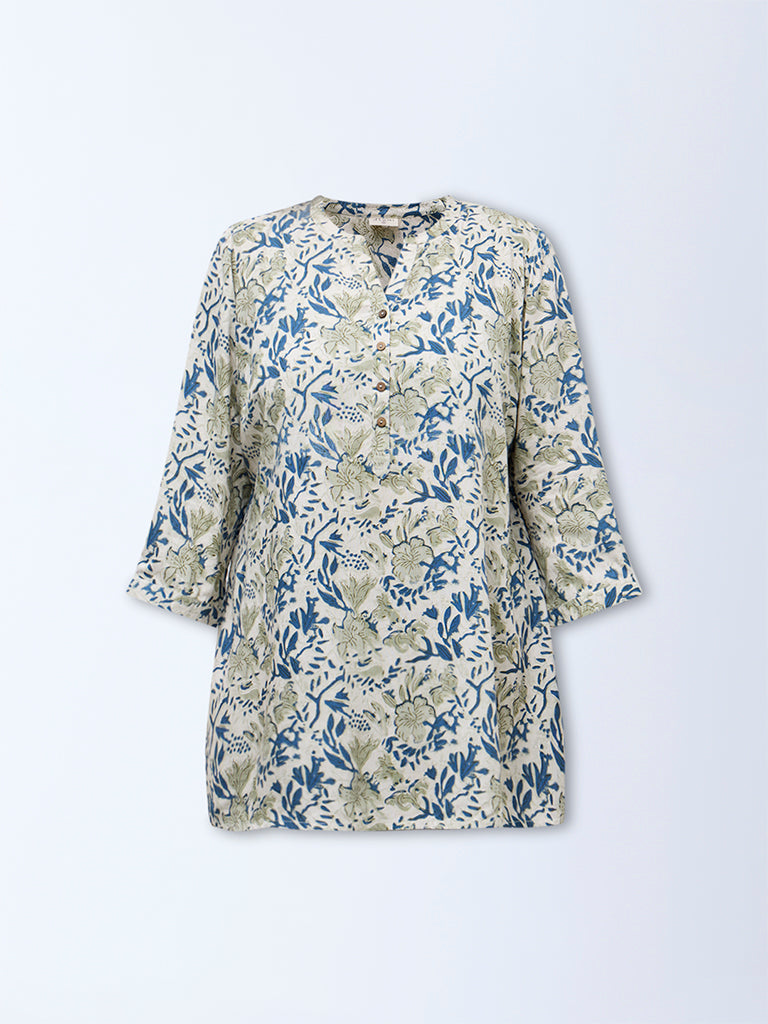 Diza Light Taupe Botanical Printed Tunic