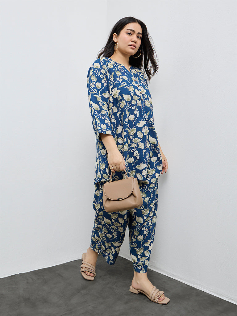 Diza Navy Floral Pattern Tunic