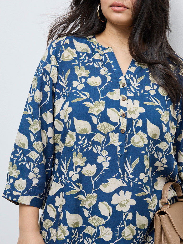 Diza Navy Floral Pattern Tunic