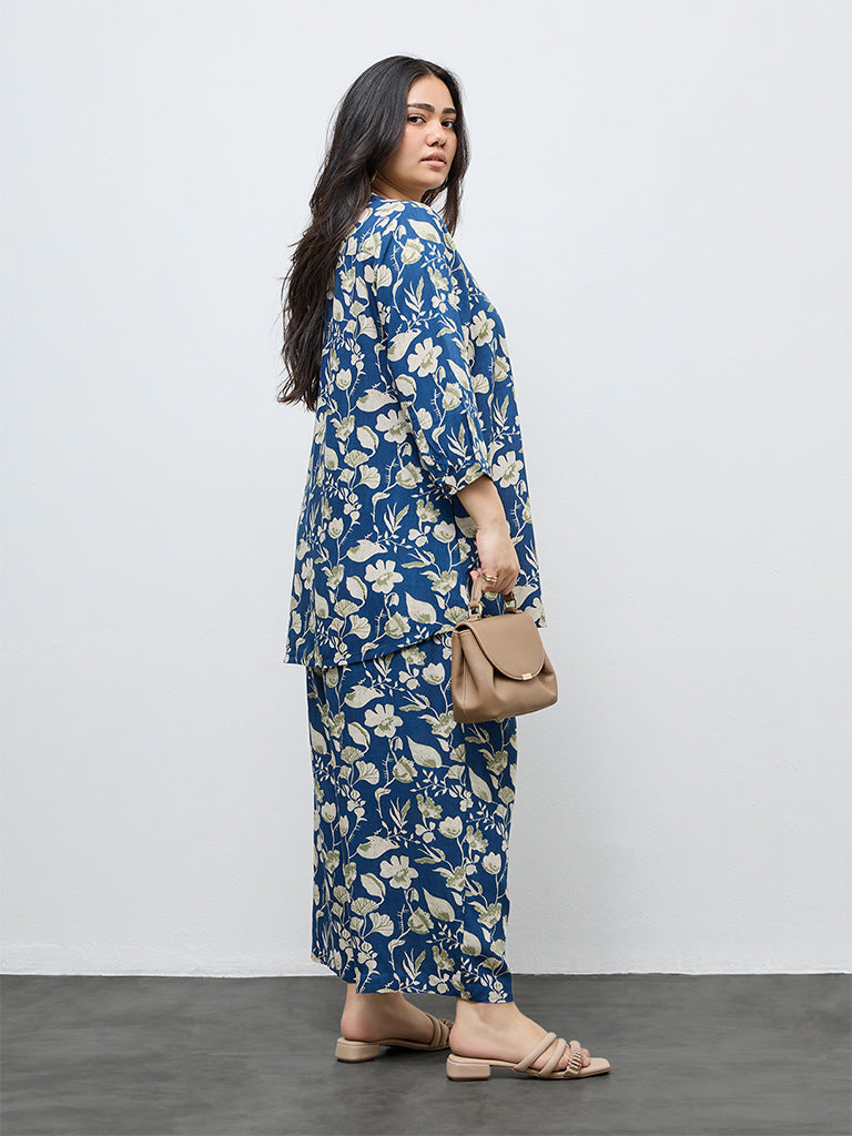 Diza Navy Floral Pattern Tunic