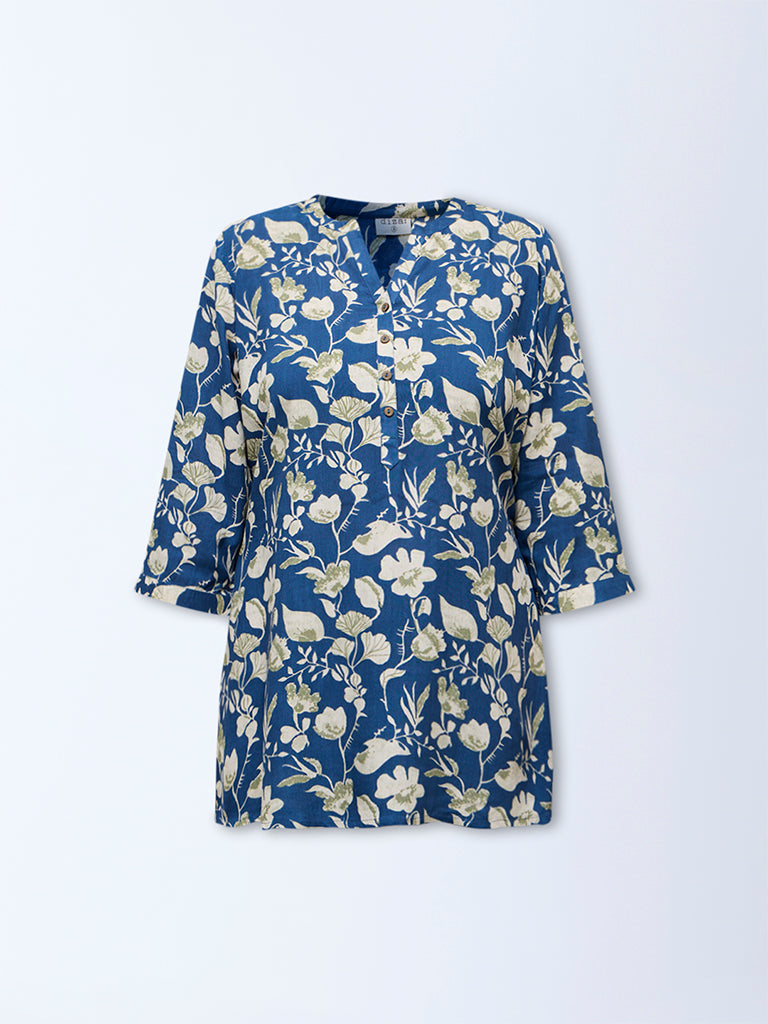 Diza Navy Floral Pattern Tunic
