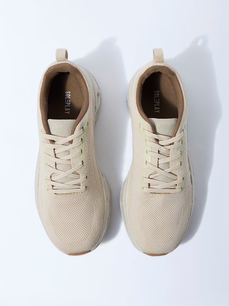 SOLEPLAY Beige Knit-Textured Jogger Shoes