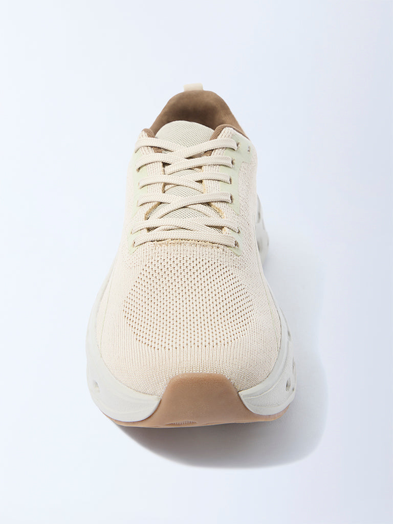 SOLEPLAY Beige Knit-Textured Jogger Shoes