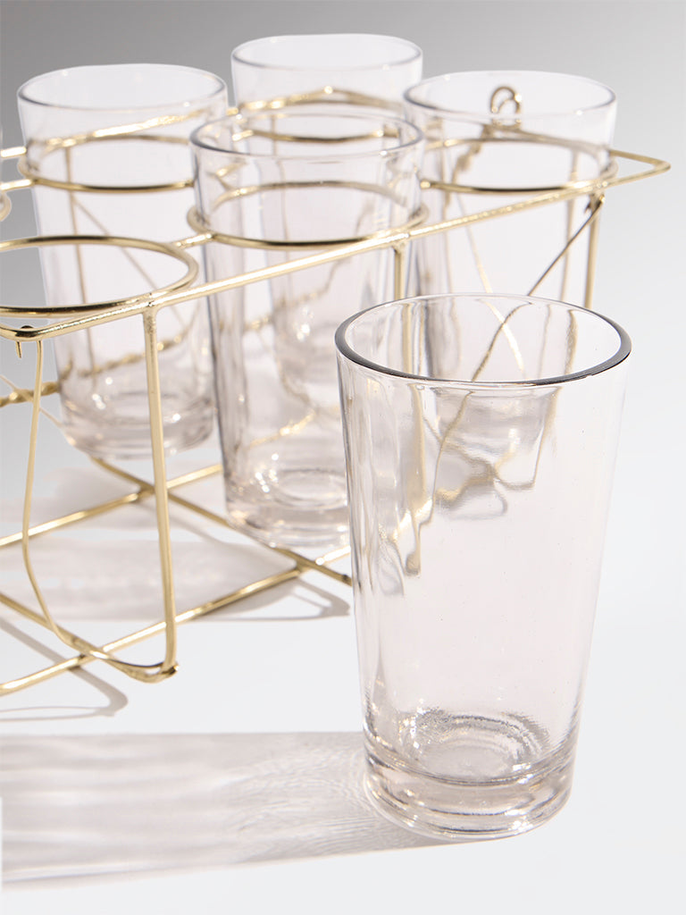 Westside Home Gold Chai Caddy with Glass (Set of 6)