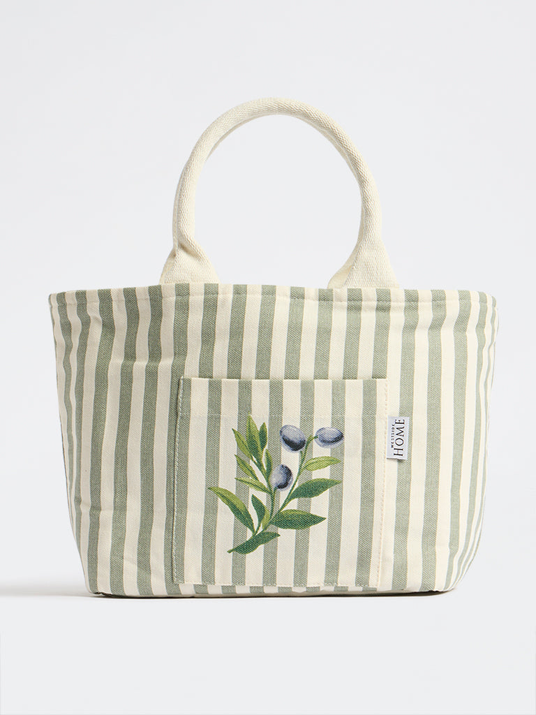 Westside Home Olive Stripe Pattern Lunch Bag