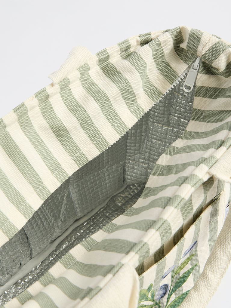 Westside Home Olive Stripe Pattern Lunch Bag