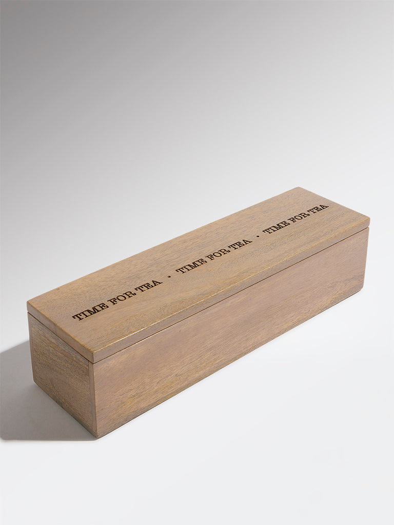 Westside Home Brown Text Design Wooden Tea Box
