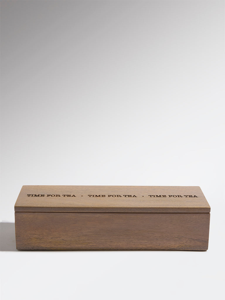 Westside Home Brown Text Design Wooden Tea Box
