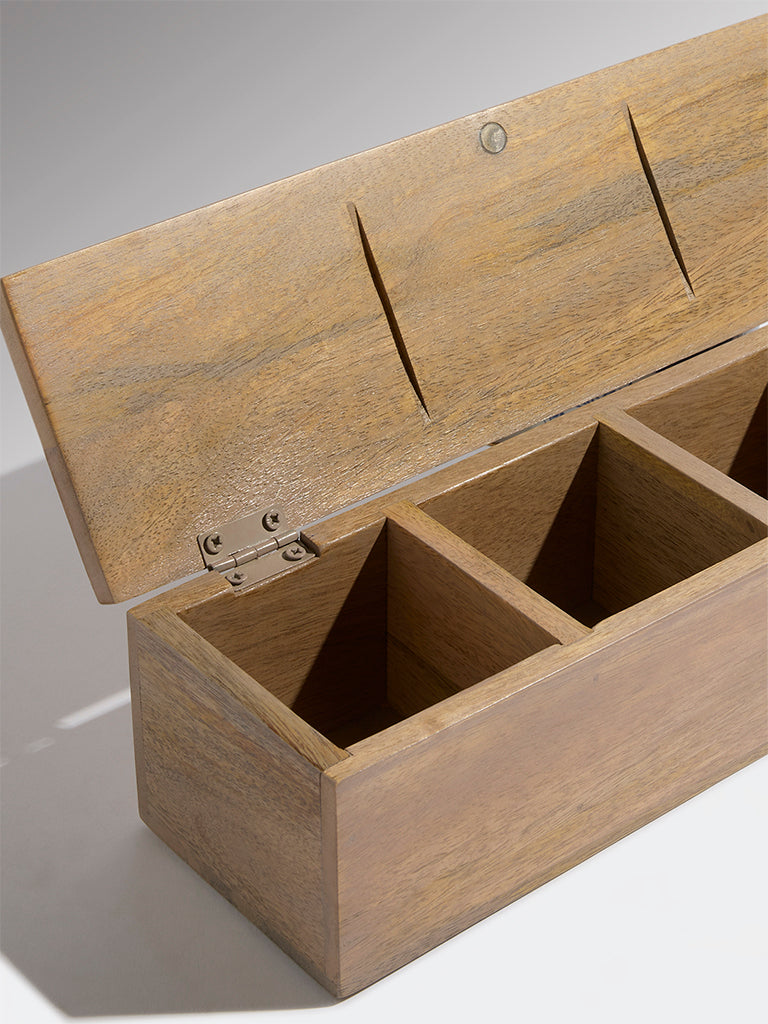 Westside Home Brown Text Design Wooden Tea Box