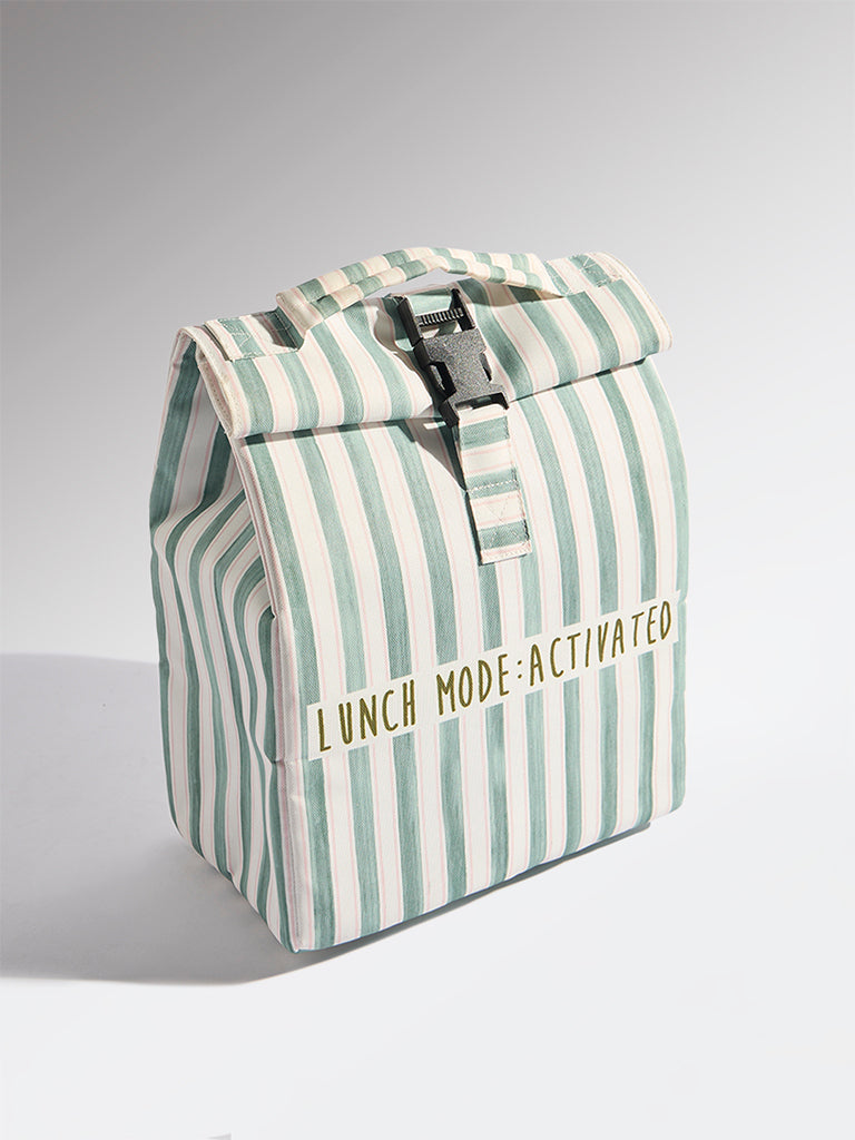Westside Home Green Stripe Printed Foldable Lunch Bag