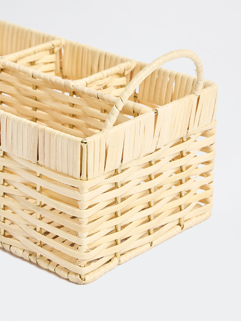 Westside Home Beige Rattan Woven Cutlery Holder