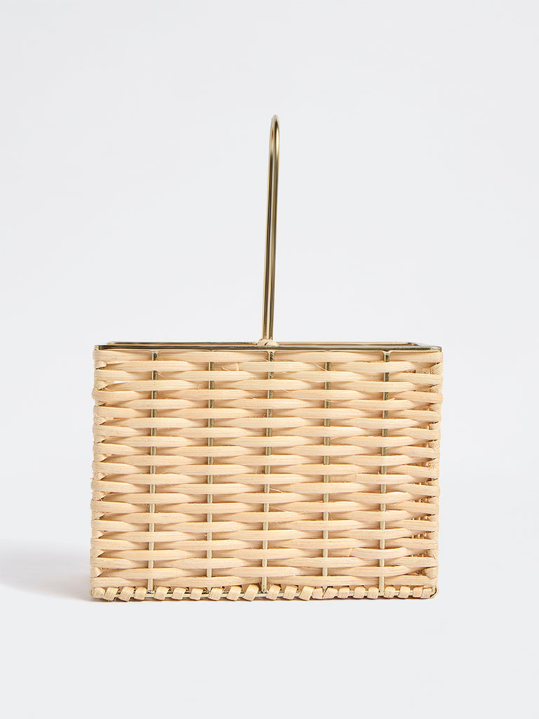 Westside Home Beige Rattan Woven Cutlery Holder