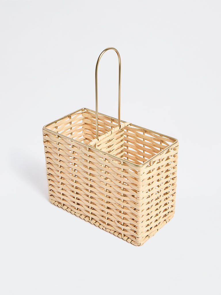 Westside Home Beige Rattan Woven Cutlery Holder