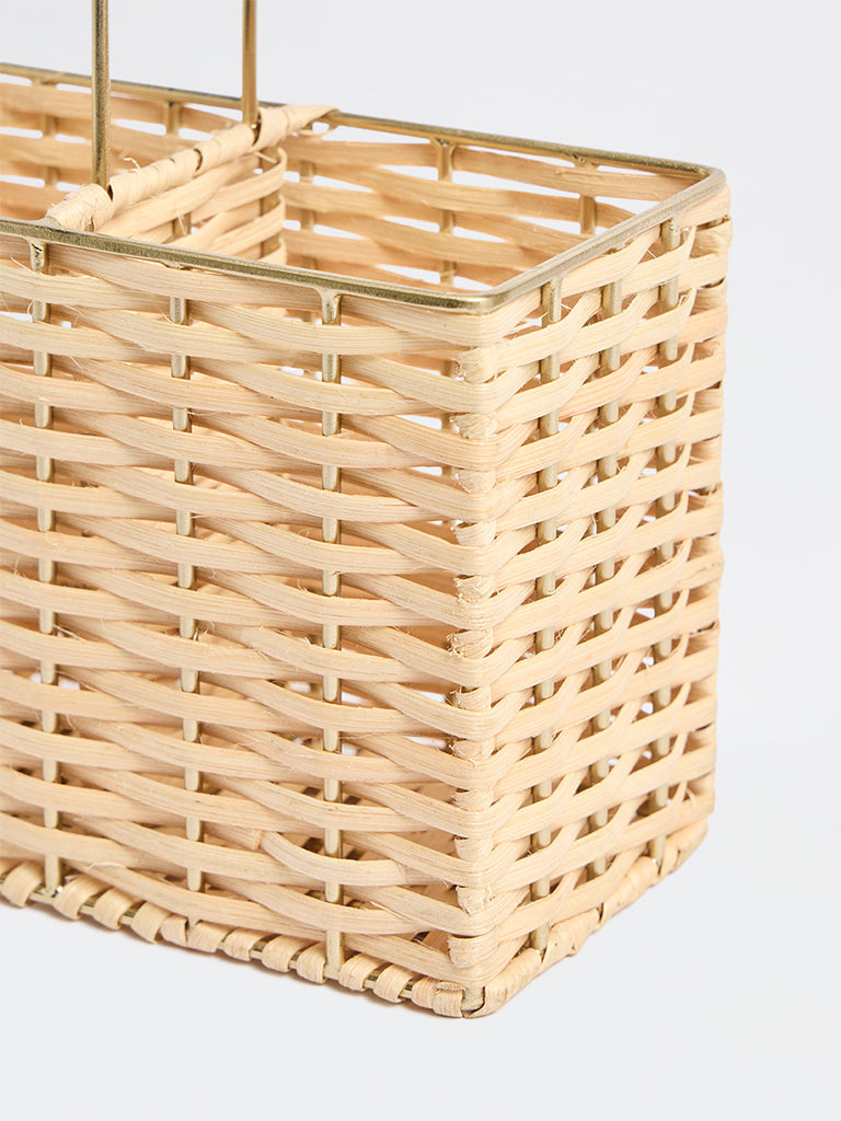 Westside Home Beige Rattan Woven Cutlery Holder
