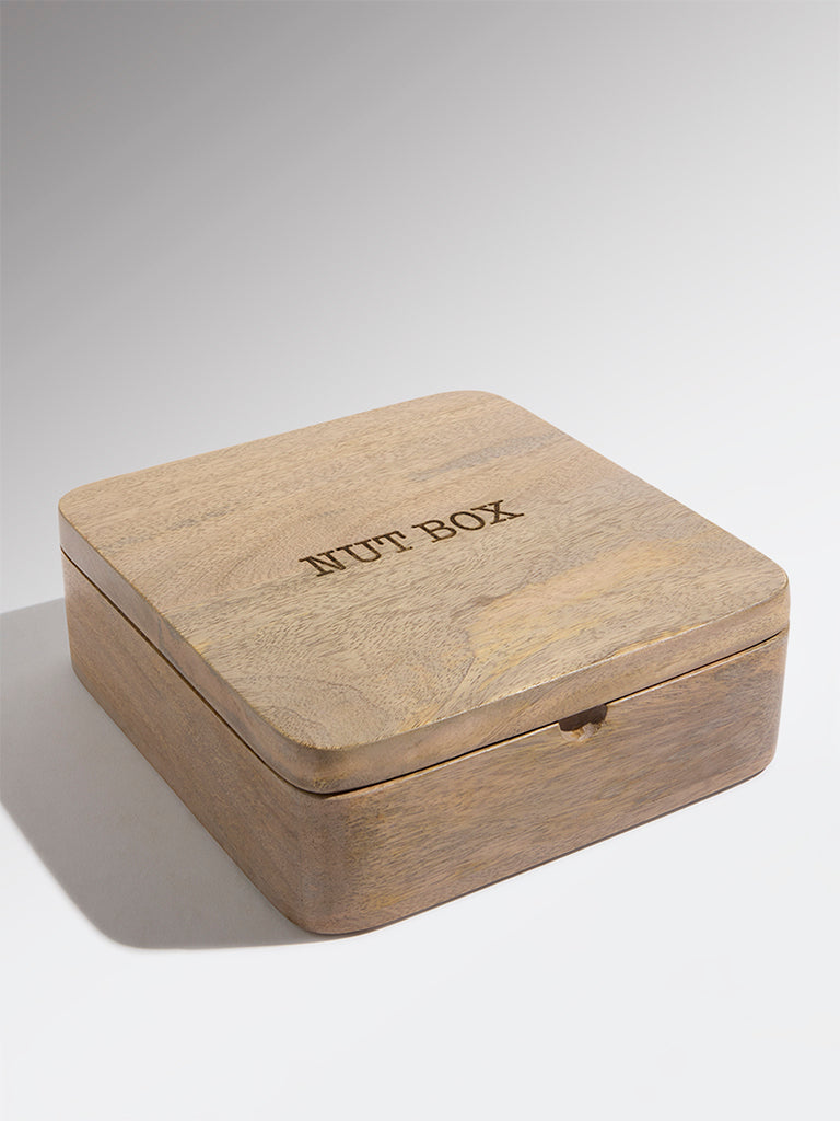 Westside Home Brown Typographic Wooden Nut Box