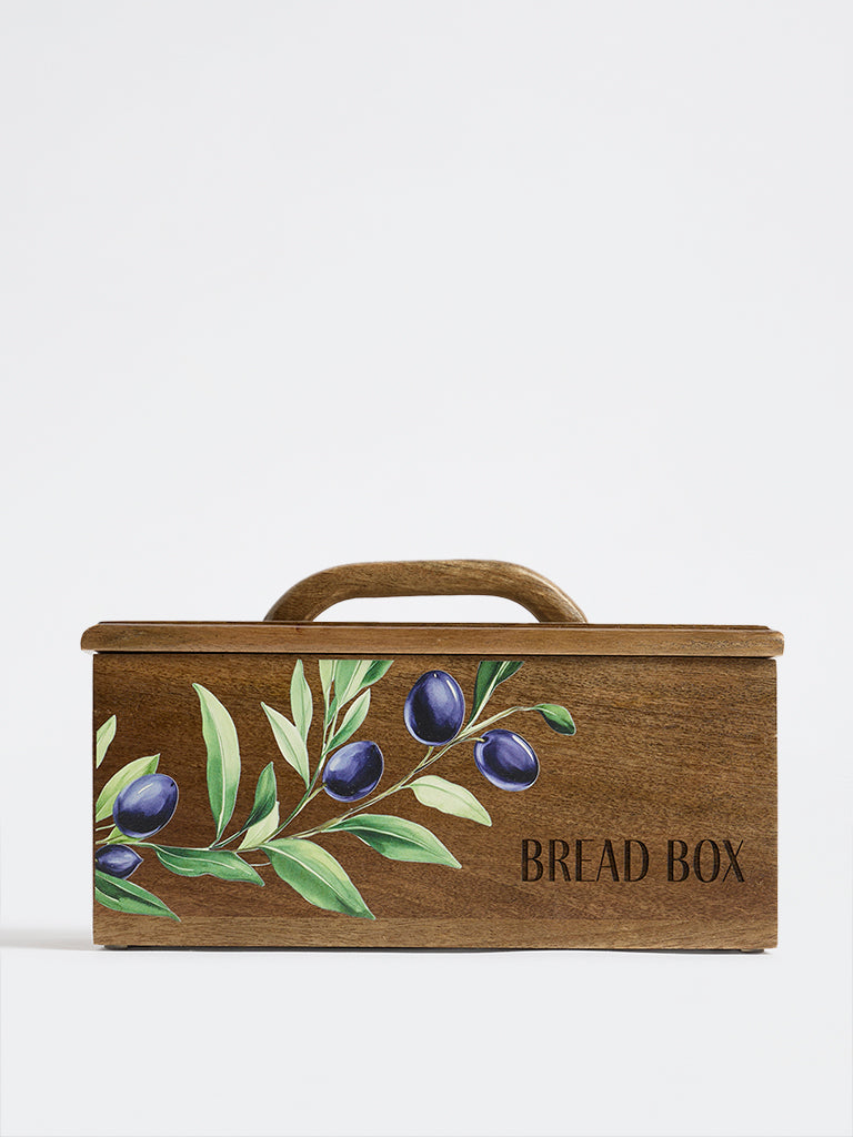 Westside Home Brown Foliage Design Wooden Bread Box