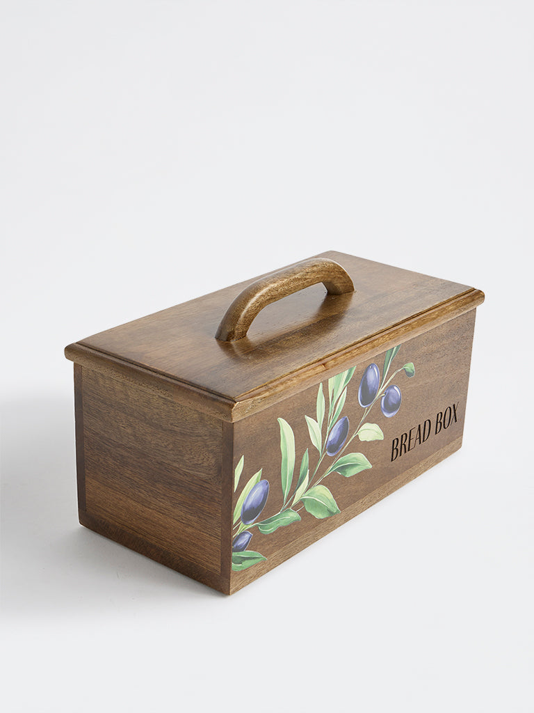 Westside Home Brown Foliage Design Wooden Bread Box