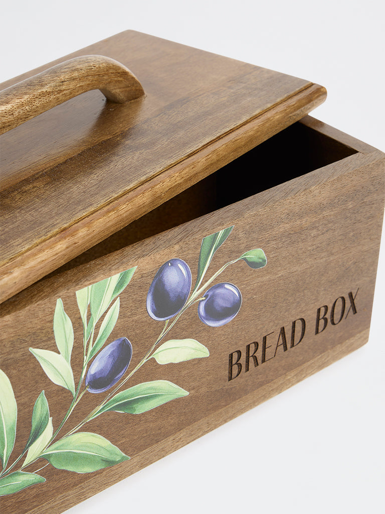 Westside Home Brown Foliage Design Wooden Bread Box