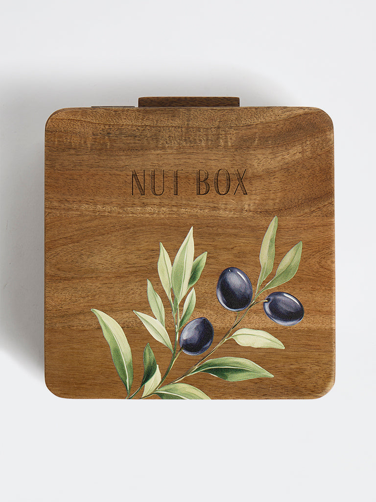 Westside Home Brown Foliage Design Wooden Nut Box