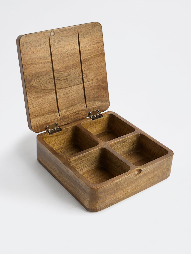 Westside Home Brown Foliage Design Wooden Nut Box