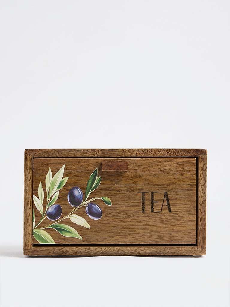 Westside Home Brown Foliage Design Wooden Tea Box
