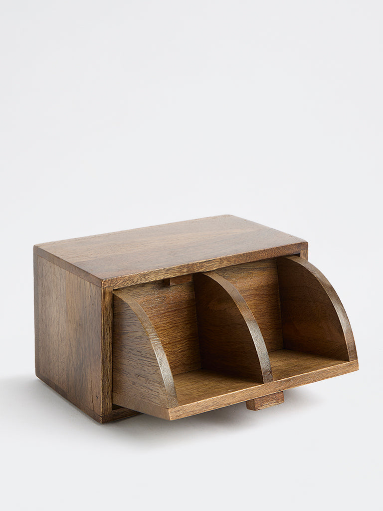 Westside Home Brown Foliage Design Wooden Tea Box