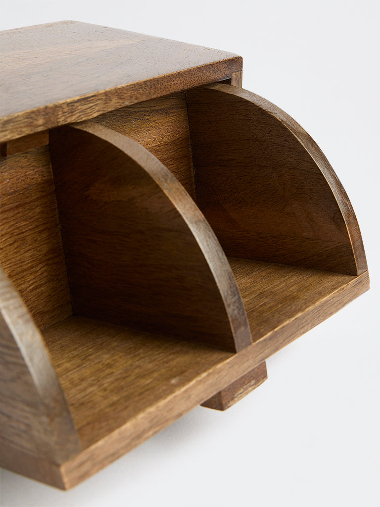 Westside Home Brown Foliage Design Wooden Tea Box
